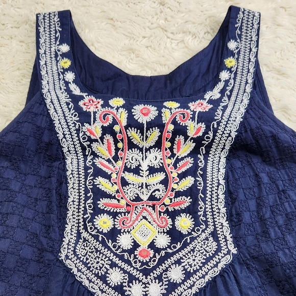 Anthropologie Maeve Tisa Swing Dress Flower & Mirror Embroidered Sz 6 Navy Blue - Picture 5 of 11